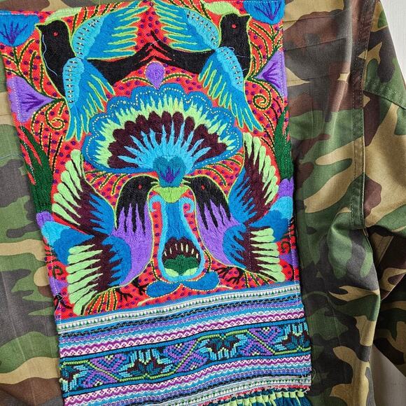 NEW Tricia Fix Upcycled Camo Shirt XS Embroidered Boho Army Teal OOAK NWT - Picture 4 of 15